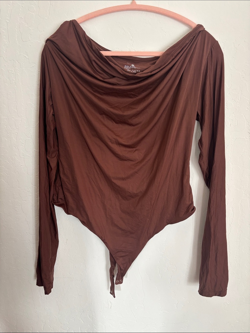Cowl-Neck Brown Long-Sleeve Bodysuit